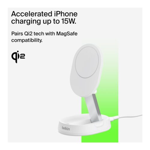 BELKIN PRO Convertible Qi2 15w Magnetic Charging Stand w/o PSU White