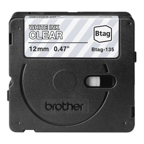 BROTHER 12MM BTAG135 Tape White on Transparent