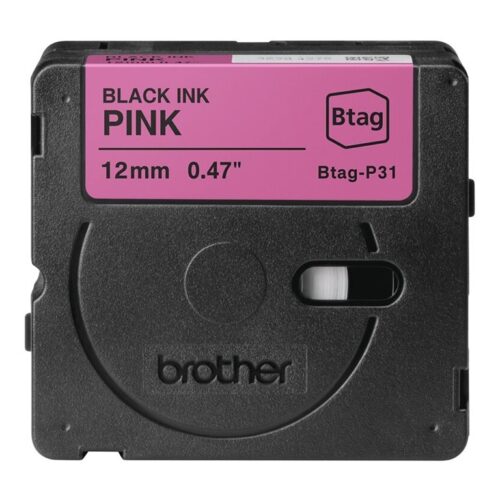 BROTHER 12MM BTAGP31 Ribbon Black on Pink