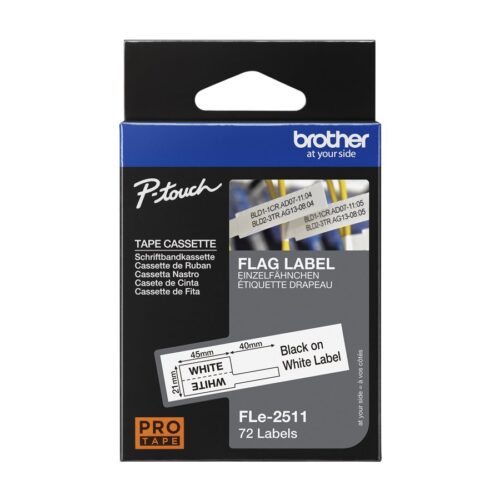 BROTHER FLe-2511 Black on White Flag Tape for Brother P-touch D800W P900W P950NW