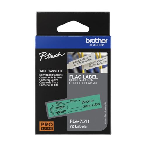 BROTHER FLe-7511 21MMX45MM Black on White Flag Tape for Brother P-touch D800W P900W P950NW
