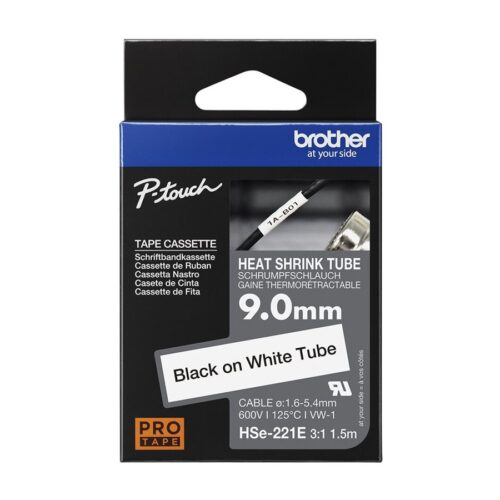 BROTHER Heat Shrink Tube Black on White 9.0mm