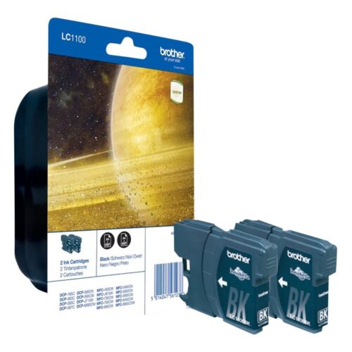 BROTHER LC-1100 cartouche d encre noir capacité standard 2 x 9.5ml 2 x 450 pages 2-pack blister sans alarme