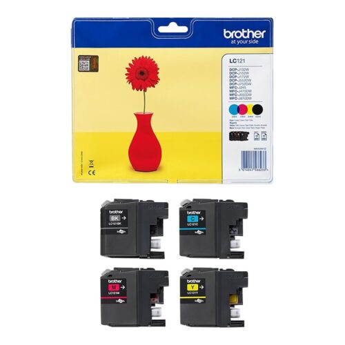 BROTHER LC-121 cartouche d encre noir et tricolore 1-pack blister sans alarme