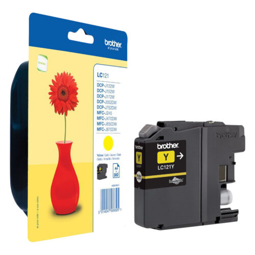 BROTHER LC-121 cartouche dencre jaune capacité standard 300 pages 1-pack blister sans alarme