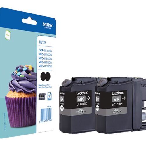 BROTHER LC-123 cartouche d encre noir capacité standard 2 x 600 pages 2-pack blister sans alarme