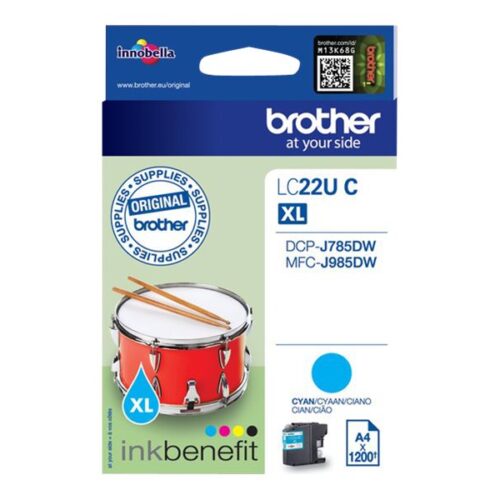 BROTHER LC22UC Cartouche de encre Cyan, 1200 pages pour DCP-J785DW et MFC-J985DW