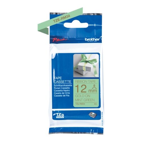 BROTHER P-Touch 12mm mint green/gold ribbon tape