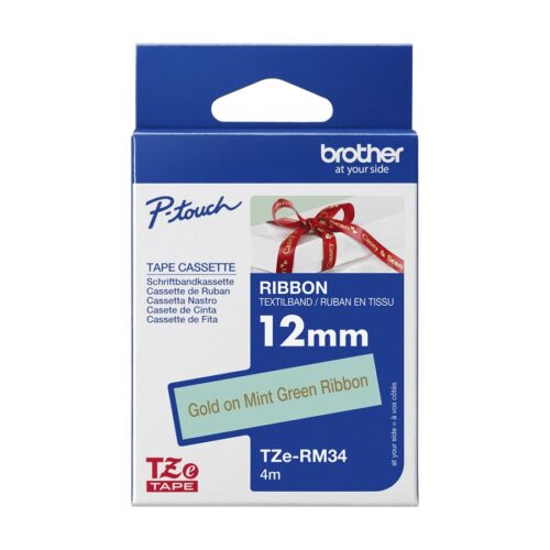 BROTHER P-Touch 12mm mint green/gold ribbon tape