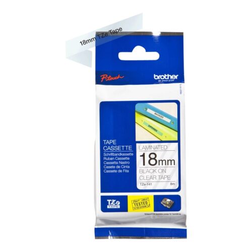 BROTHER P-TOUCH TZE-141 noir sur clear 18mm