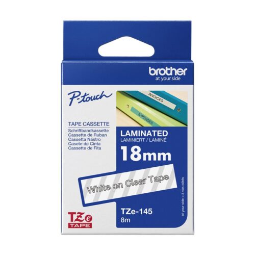 BROTHER P-TOUCH TZE-145 blanc sur clear 18mm