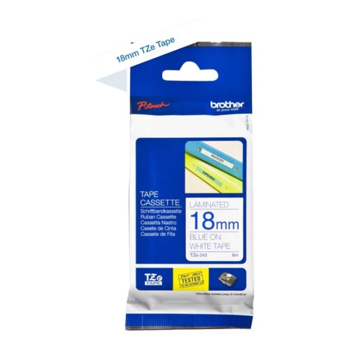 BROTHER P-TOUCH TZE-243 bleu sur blanc 18mm