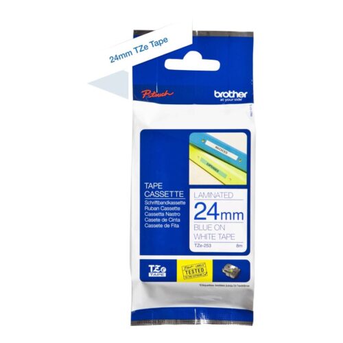 BROTHER P-TOUCH TZE-253 bleu sur blanc 24mm