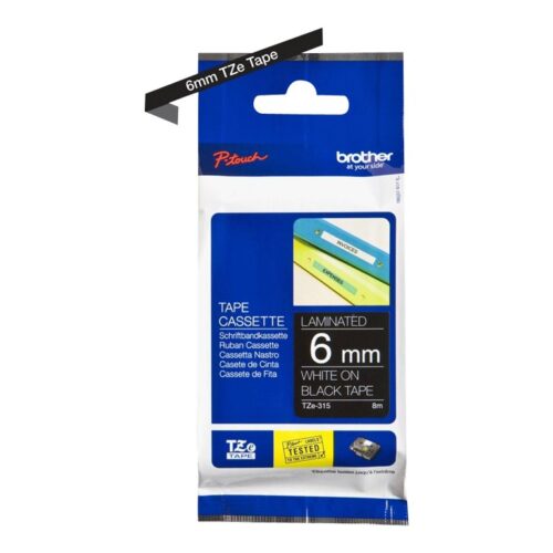 BROTHER P-TOUCH TZE-315 blanc sur noir  6mm