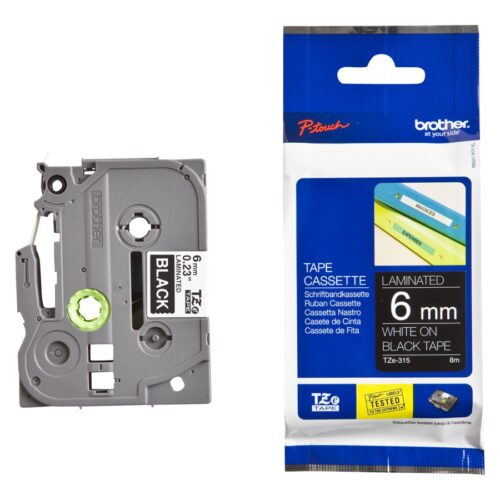 BROTHER P-TOUCH TZE-315 blanc sur noir  6mm