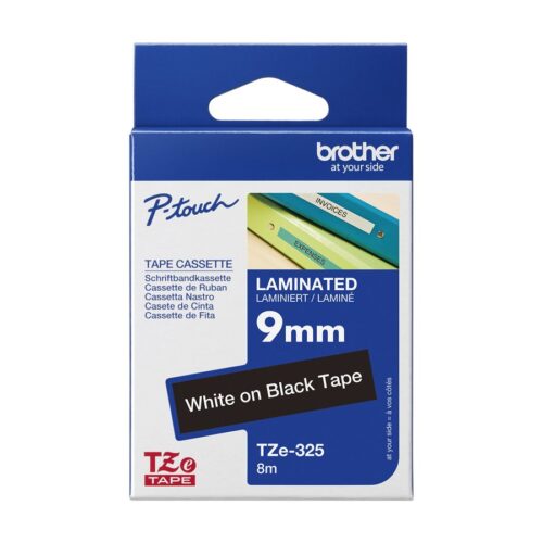 BROTHER P-TOUCH TZE-325 blanc sur noir  9mm