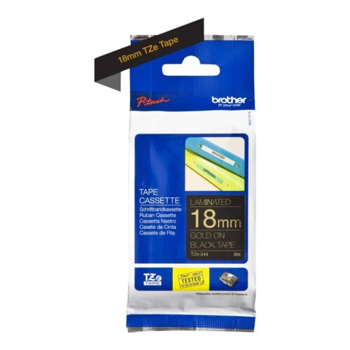BROTHER P-TOUCH TZE-344 gold sur noir  18mm