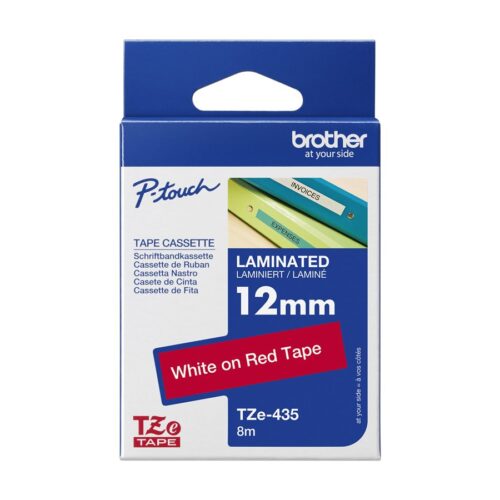 BROTHER P-TOUCH TZE-435 blanc sur rouge 12mm