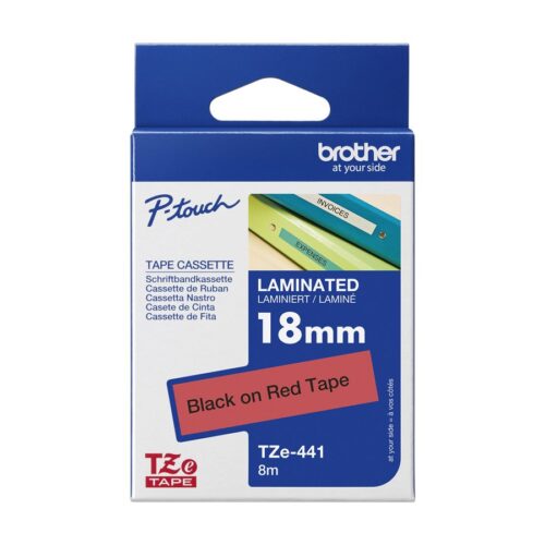 BROTHER P-TOUCH TZE-441 noir sur rouge 18mm