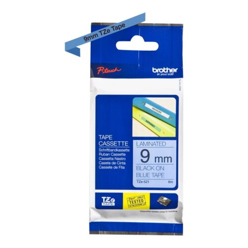 BROTHER P-TOUCH TZE-521 noir sur bleu 9mm