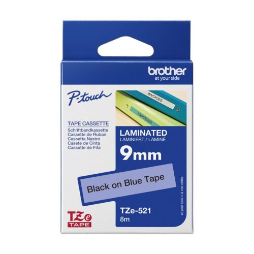 BROTHER P-TOUCH TZE-521 noir sur bleu 9mm