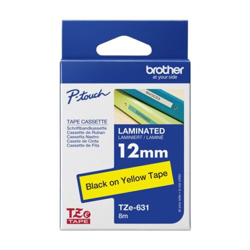 BROTHER P-TOUCH TZE-631 noir sur jaune  12mm