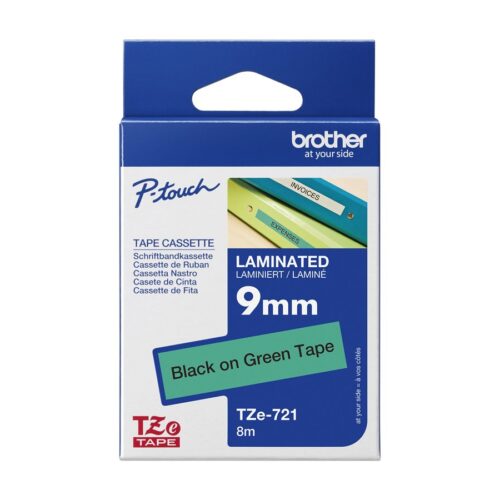 BROTHER P-TOUCH TZE-721 noir sur vert 9mm
