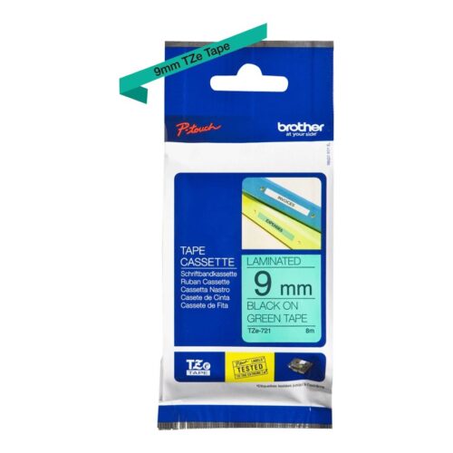 BROTHER P-TOUCH TZE-721 noir sur vert 9mm