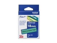 BROTHER P-TOUCH TZE-741 noir sur vert 18mm