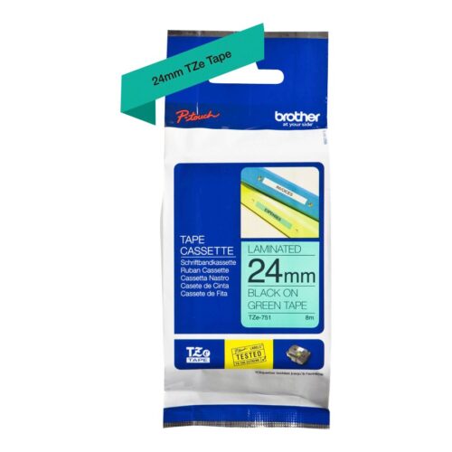 BROTHER P-TOUCH TZE-751 noir sur vert 24mm