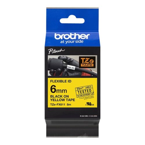 BROTHER P-TOUCH TZE-FX611 noir sur jaune  6 mm