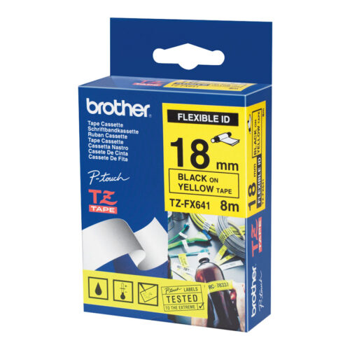 BROTHER P-TOUCH TZE-FX641 noir sur jaune  18mm