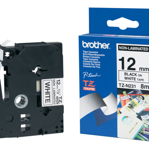 BROTHER P-TOUCH TZE-N231 noir sur blanc 12mm pièce