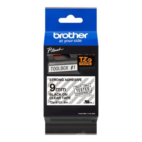 BROTHER P-TOUCH TZE-S121 noir sur clear 9mm extra gluey