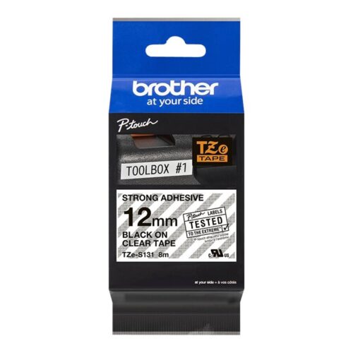 BROTHER P-TOUCH TZE-S131 noir sur clear 12mm extra gluant