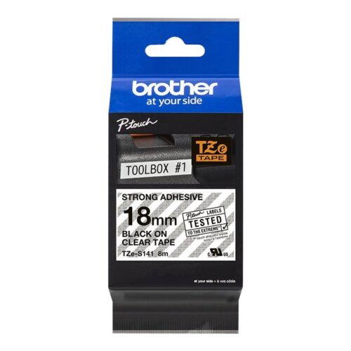 BROTHER P-TOUCH TZE-S141 noir sur clear 18mm extra gluey