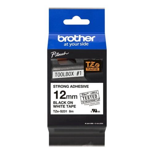 BROTHER P-TOUCH TZE-S231 noir sur blanc 12mm extra gluey