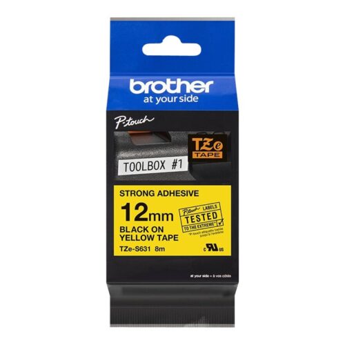 BROTHER P-TOUCH TZE-S631 noir sur jaune  12mm extra gluey