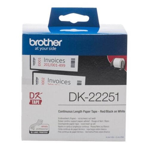 BROTHER Ruban DK tape – Rouleau continu adhésif 62mm x 30m – Impression noir et rouge