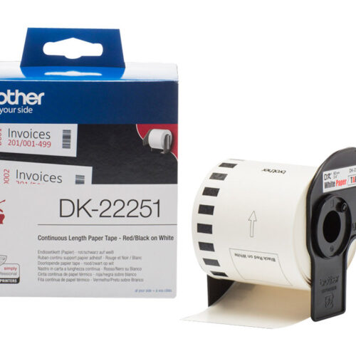 BROTHER Ruban DK tape – Rouleau continu adhésif 62mm x 30m – Impression noir et rouge