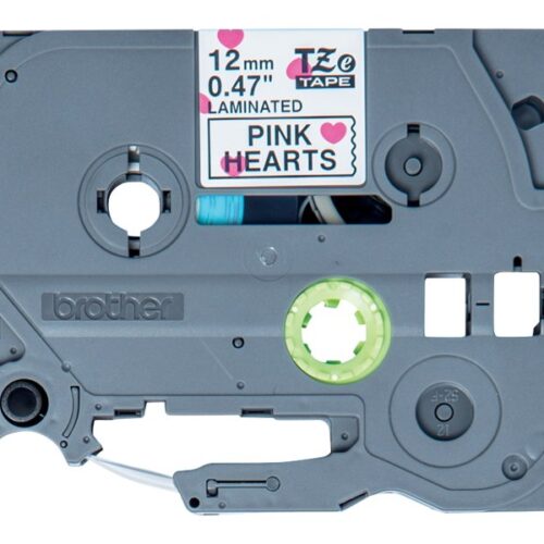 BROTHER Ruban laminé Noir sur Motifs Cœurs Rose 12mm (4m)