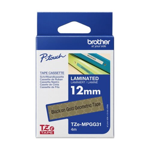 BROTHER Ruban laminé Noir sur Motifs Or 12mm (4m)