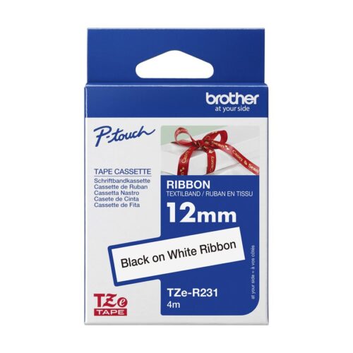 BROTHER Ruban tissus Noir sur Blanc 12mm (4m)