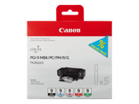 CANON PGI-9 MBK, PC, PM, R, G cartouche d encre noir et quatre couleurs capacité standard combopack blister avec alarme