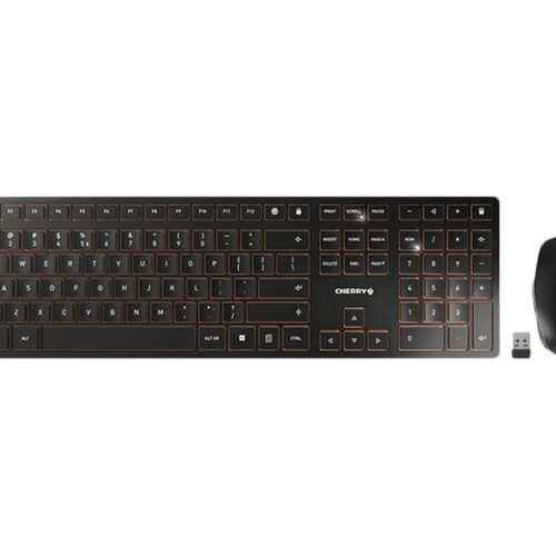 CHERRY DW 9000 SLIM – Rechargeable Wireless Desktop – Keyboard and Mouse Set – USB/Bluetooth – BLACK (EU) US-Englisch w. EURO Symbol