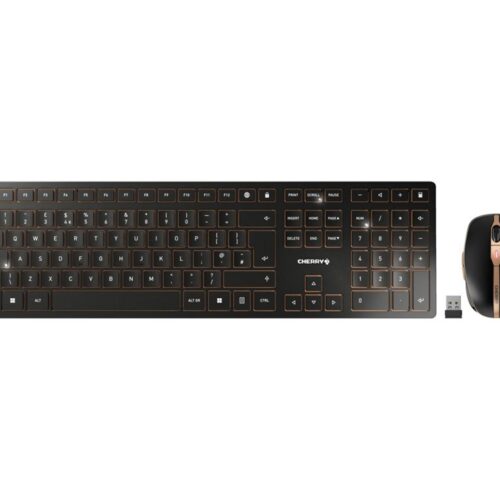 CHERRY DW 9100 SLIM Wireless Keyboard/Mouse Set USB and Bluetooth black/bronze rechargable (GB)