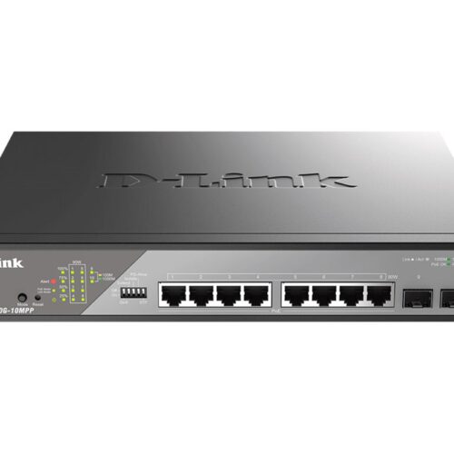 D-LINK 8 PoE++ Gigabit Ports Switch + 2 Gigabit SFP ports Gigabit Fiber Uplink Ports PoE 802.3bt 90W Alarm Port DIP Switch