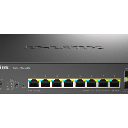 D-LINK Smart+ L2+ 8 ports 2.5 GbE PoE 1-2/60W – 3-8/30W and 2 ports 10 GbE SFP+ – Budget PoE 120 W