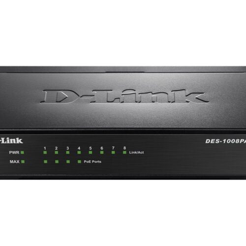 D-LINK Switch metallique Fast Ethernet non manageable 8 ports 10/100Mbps dont 4 ports PoE – format bureau