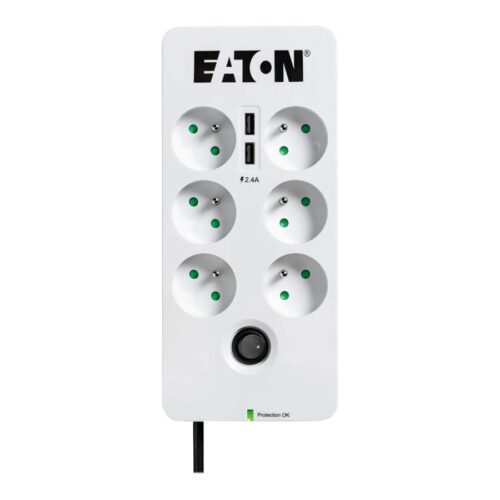 EATON Multiprises parafoudre 10A Protection Box 6 prises FR avec protection de ligne Tel/Internet Port USB